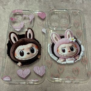 2 x iPhone 16 Pro Case - Labubu and Mokoko print, perfect for couples!